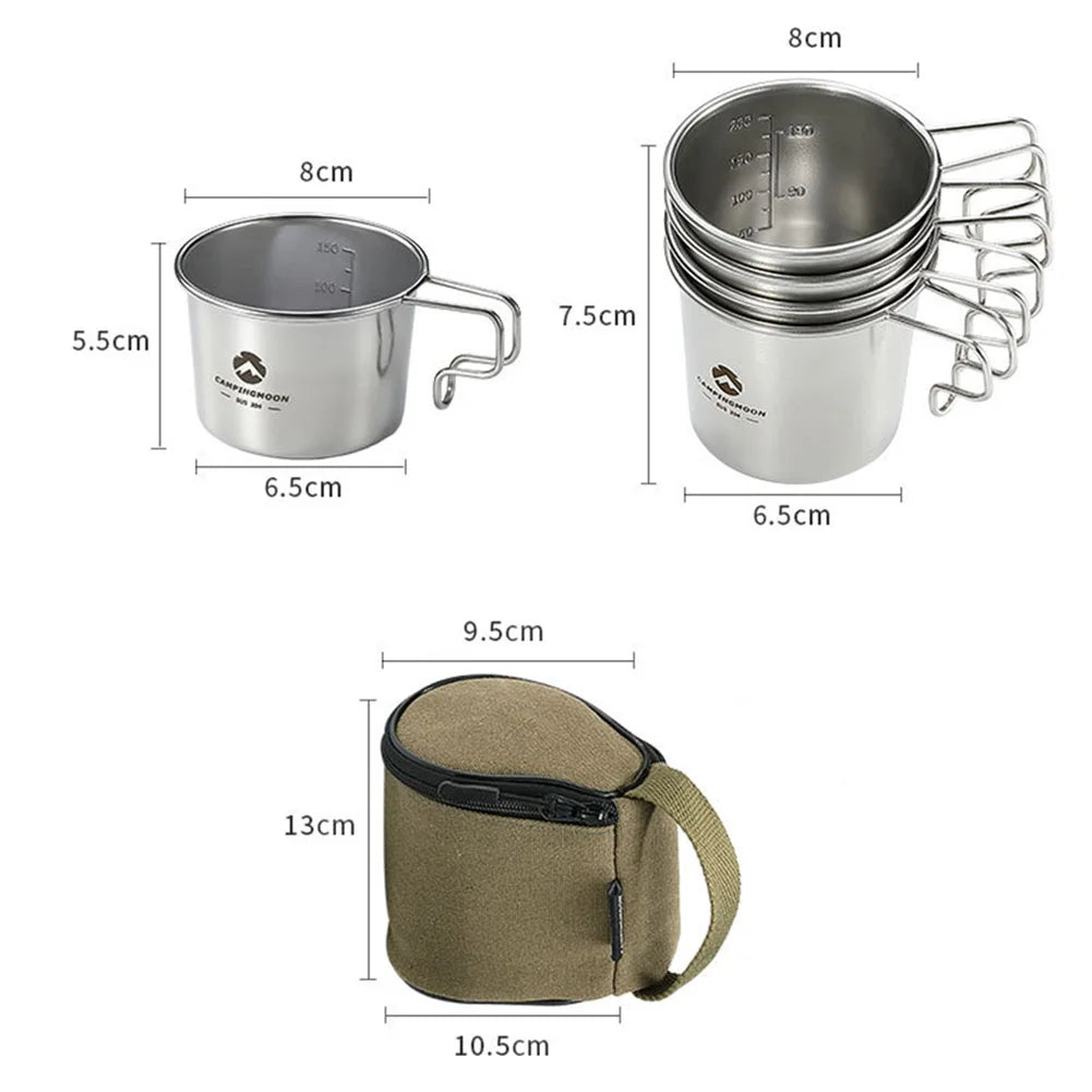 4pcs Camping Sierra Bowl Stainless Steel Coffee Cup W/ Canvas Bag Or Only Bag Hiking Picnic Tent Outdoor Cookware Cooking Supply