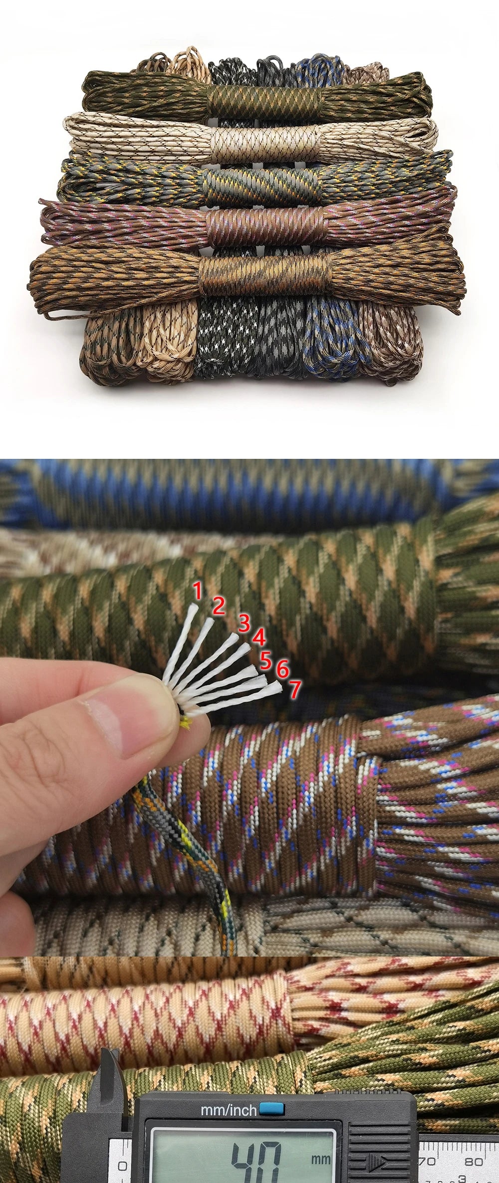 4 Size Dia.4mm 7 stand Cores Paracord for Survival Parachute Cord Lanyard Camping Climbing Camping Rope Hiking Clothesline