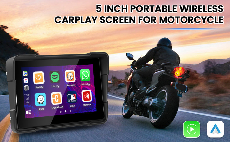 5" inch Motorcycles Navigation GPS DVR Wireless CarPlay Android Auto Portable Smart Display IPX7 Waterproof HD Recording Camera