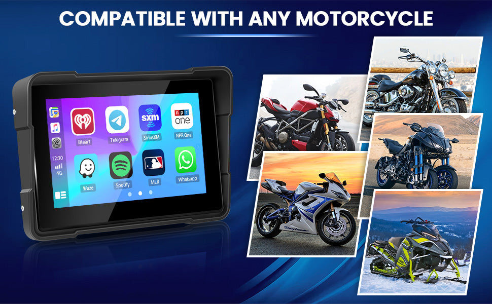 5" inch Motorcycles Navigation GPS DVR Wireless CarPlay Android Auto Portable Smart Display IPX7 Waterproof HD Recording Camera