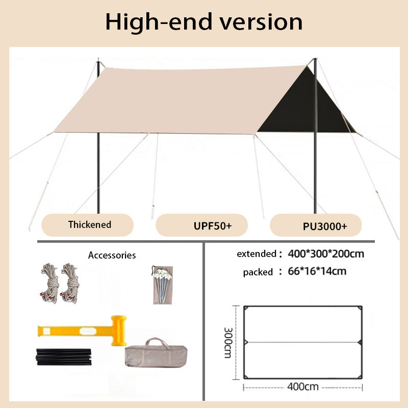 Portable Black-Coated Sunshade Canopy – UV-Protected Camping Gear